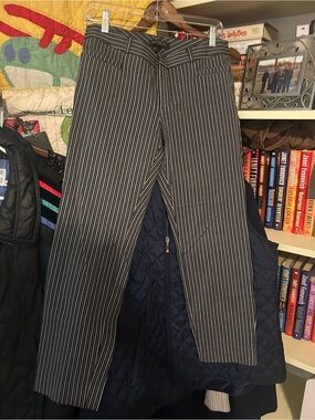 Banana Republic Navy and White Pinstriped High-Waist Skirt